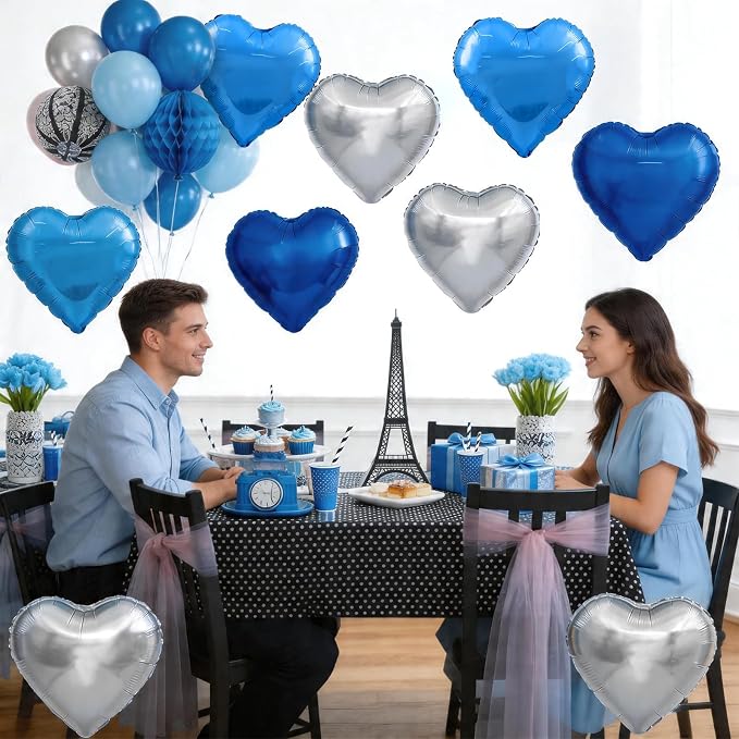 Blue Silver Heart Balloons, 18Inch Blue Silver Helium Balloon - Image 5