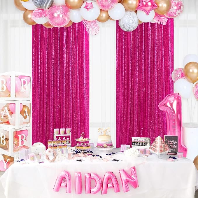 Hot Pink Sequin Backdrop Curtain Panels Stage 2 Pcs 5FTx10FT Wedding Party - Image 7
