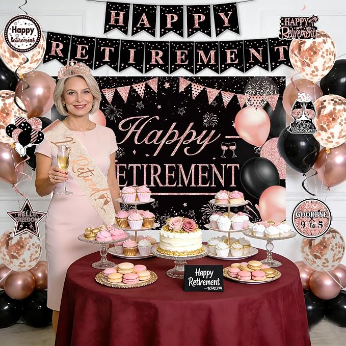 Retirement Party Decorations for Women Rose Gold Retirement Crown and Sash - Image 5