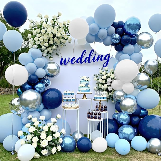 Navy Light Metallic Blue Silver White Balloons Arch Kit 129 Pcs | Baby Shower - Image 5