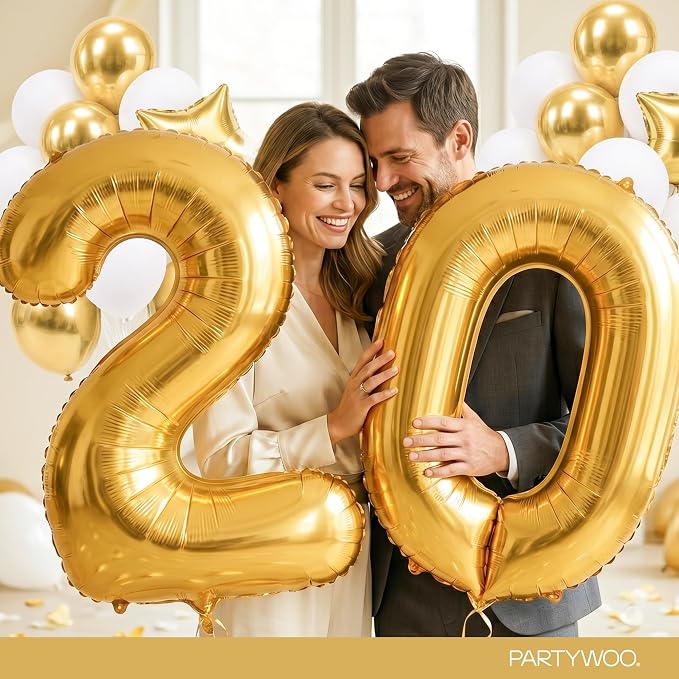 PartyWoo Number Balloons 40 Inch Gold Number 0 Kit 25pcs - Image 9