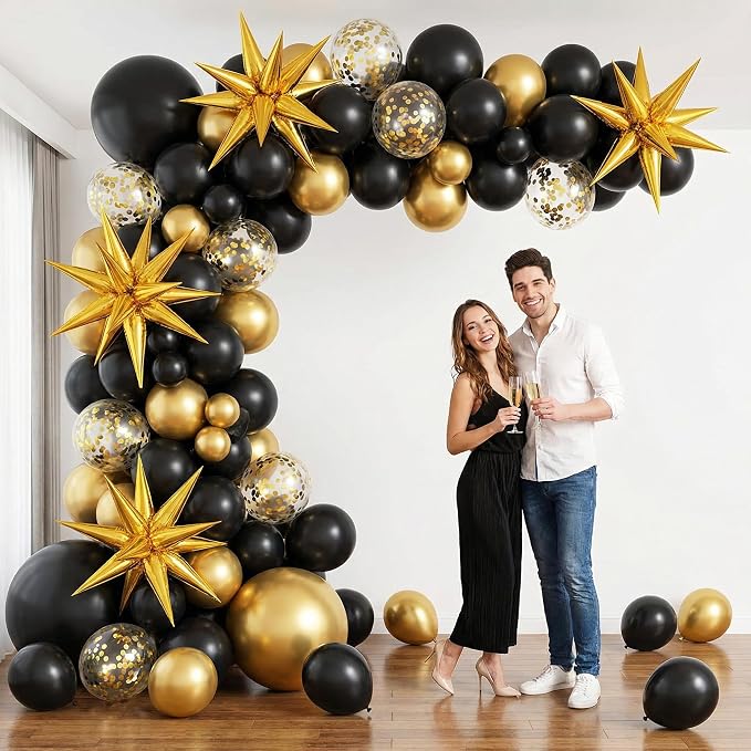 Black and Gold Balloon Garland Arch Kit 142pcs, Mixed Size Metallic Latex - Image 5