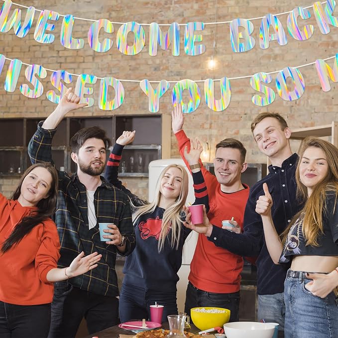 Iridescent Welcome Back We Missed You So Much Banner, Holographic Welcome Back - Image 6