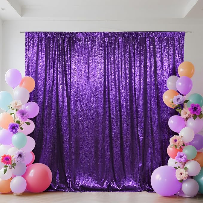 SquarePie 7x7ft Purple Sequin Backdrop, High Density Non-Transparent Glitter by SquarePie