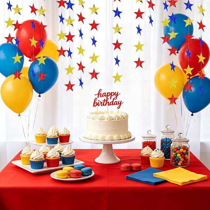 BEISHIDA 6Pcs Blue Gold and Red Star Garland Decor Twinkle Paper Star Banner - Image 6