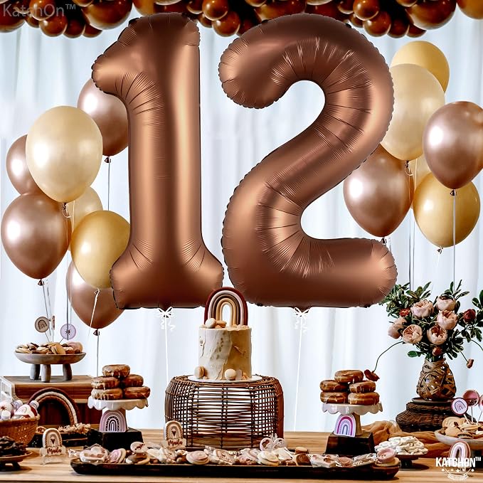 KatchOn Coffee Brown Number 12 Balloon 40 Inch, 12th Birthday Balloon Decor | - Image 3
