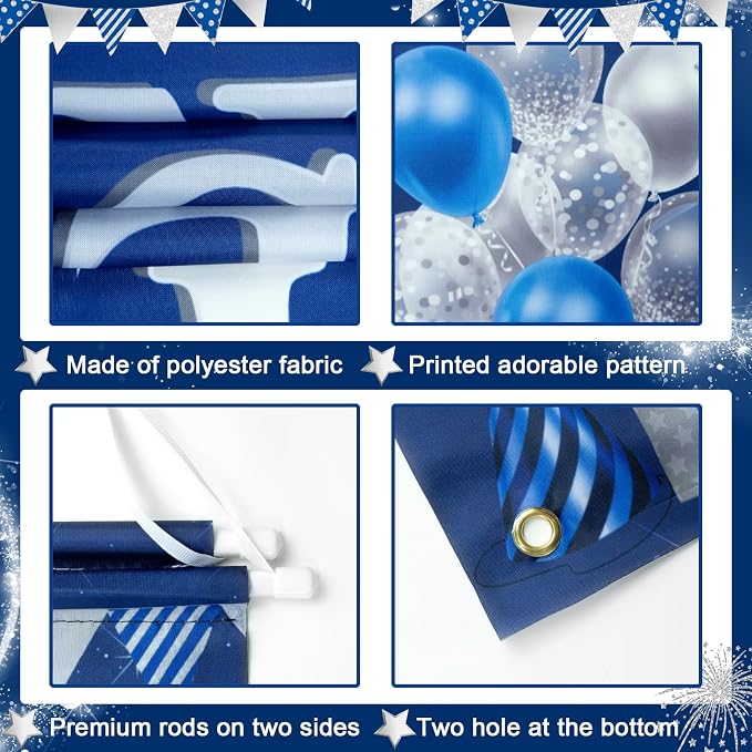 Avezano Happy Anniversary Door Banner Navy Blue and Silver Anniversary - Image 6