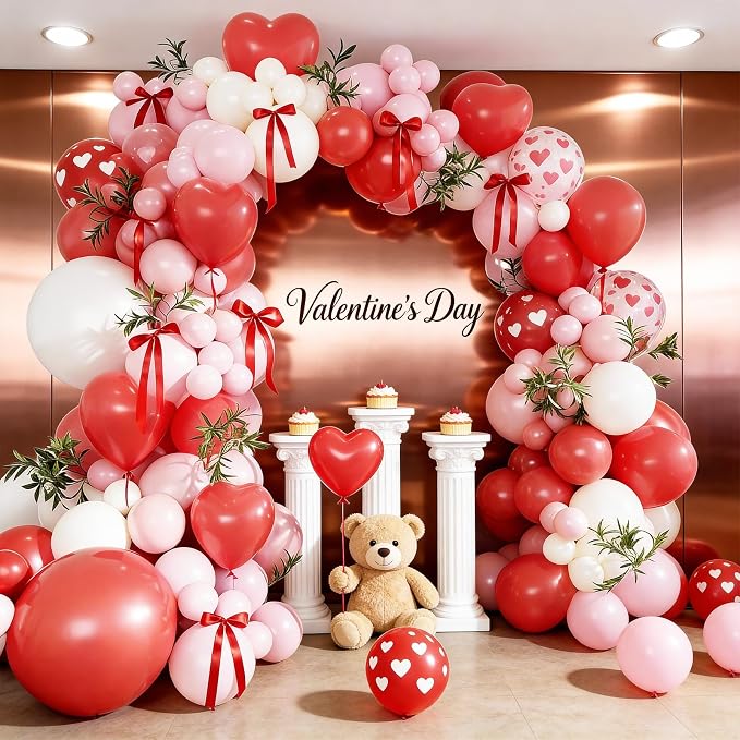 60 Pcs Pink and Red Balloons, 12 Inch Red Heart Printed Latex Balloon, Pastel - Image 4