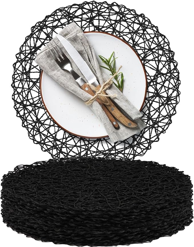 AHHFSMEI Paper Braided Round Placemats Set of 12 Natural Non-Slip Heat by AHHFSMEI