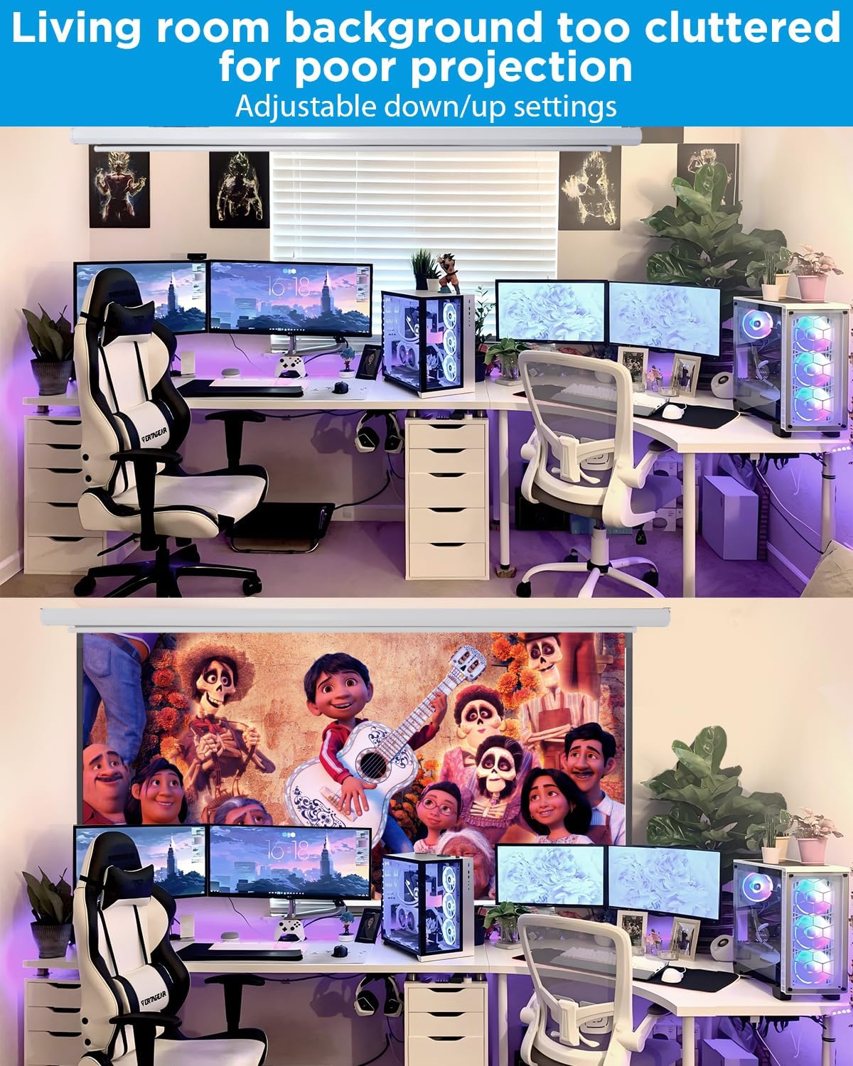 Projector Screen Motorized Pull Down 84 Inch 16:9 Electric Projector Screen with Remote, Automatic Projector Screens Wall Ceiling Mount Small White Movie Screens for Projectors Outdoor Indoor