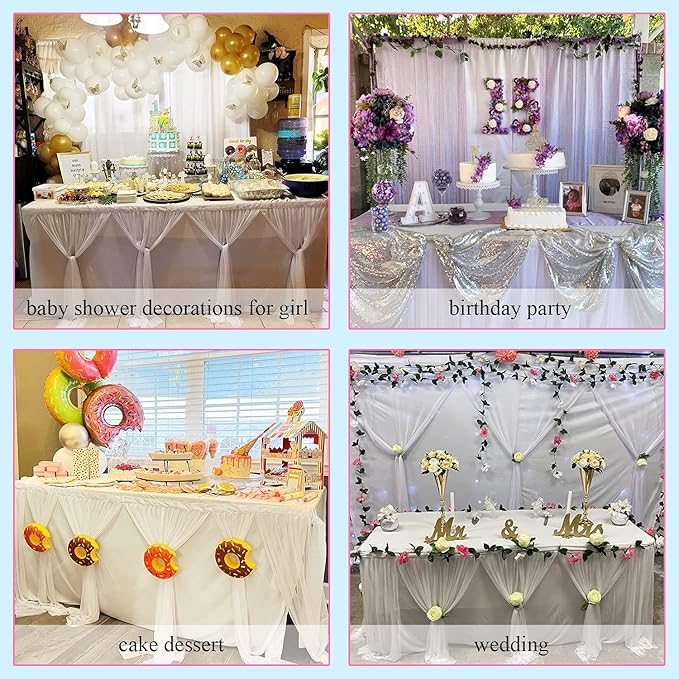 9ft Table Skirt White Tulle Tablecloth Tutu Table Skirt for Wedding Bridal Baby Shower Birthday Party Cake Dessert Buffet Banquet Decorations