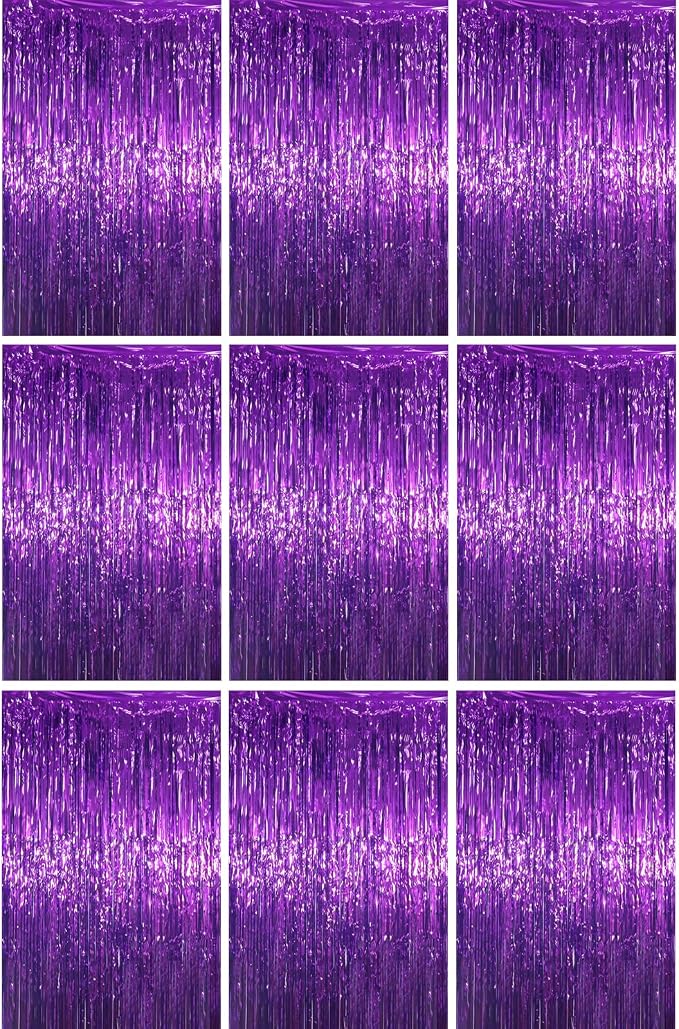 Voircoloria Purple Foil Fringe Backdrop Curtains, Birthday Party Decorations by Voircoloria