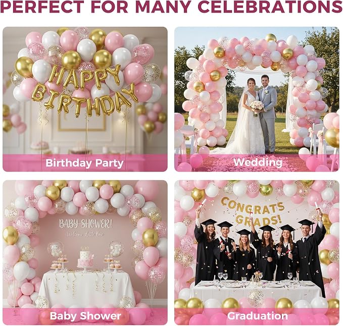LovesTown Pink Gold and White Balloons - Image 5