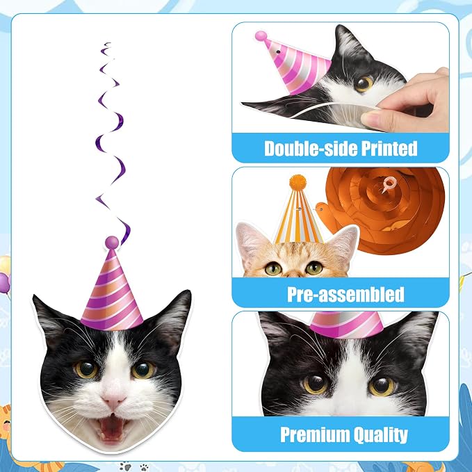 30 PCS Cat Theme Hanging Swirls Decorations Pre-Strung Kitten Birthday Party - Image 4