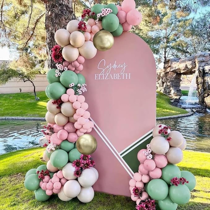 Sage Green Pink White Gold Balloons Garland Arch Kit - Image 5