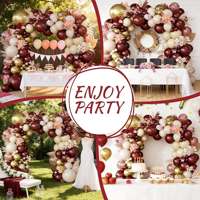 Burgundy Balloon Garland Arch Kit, Maroon Metallic Gold Nude Balloons - Image 4