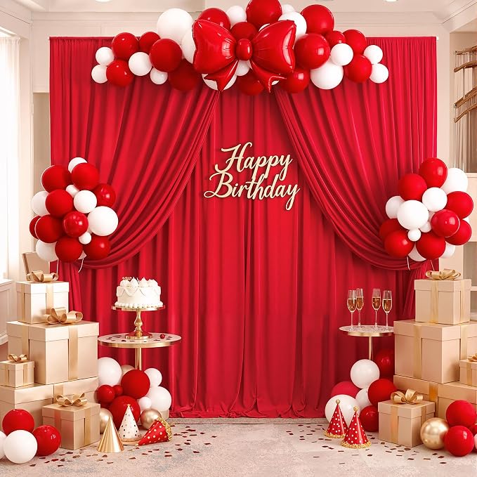 10ft x 10ft Wrinkle Free Red Backdrop Curtains - Image 7