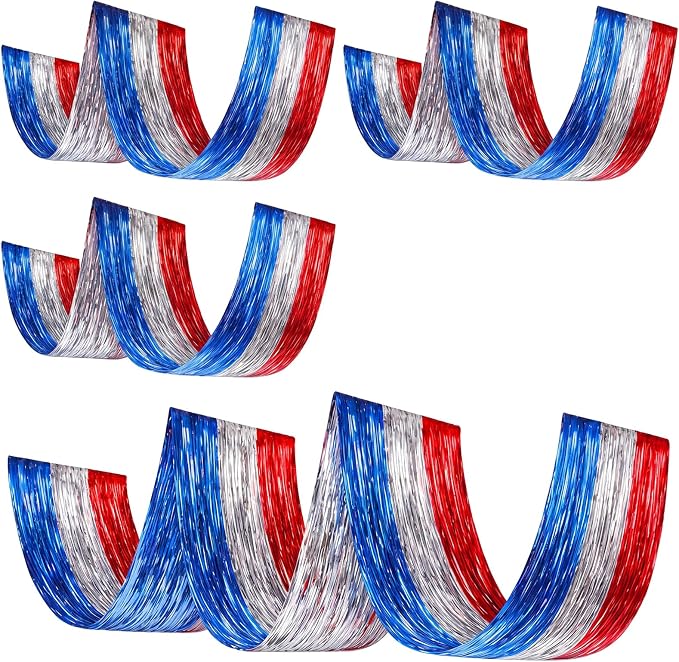 4 Pcs 4th of July Decorations 15ft Patriotic Metallic Foil Ceiling Fringe by Breling