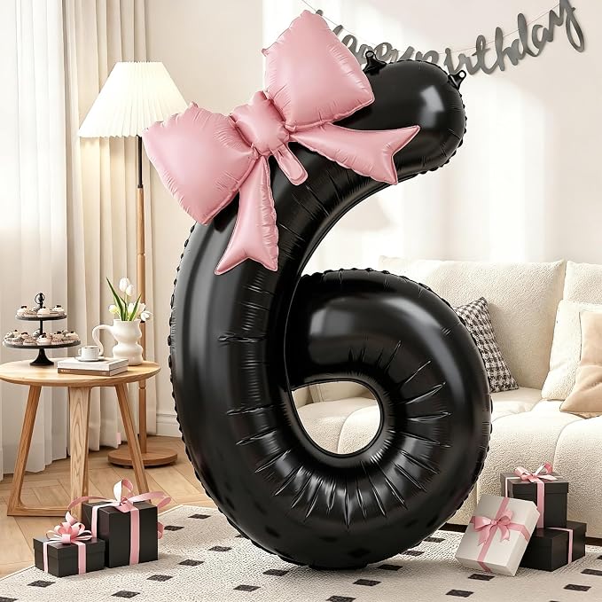 40 Inch Black Number 6 Balloon by KYGNE