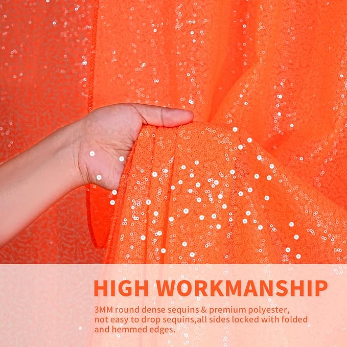 Orange Sequin Backdrop Curtains, 2 Panels 4FTx8FT Orange Curtain Backdrop - Image 4