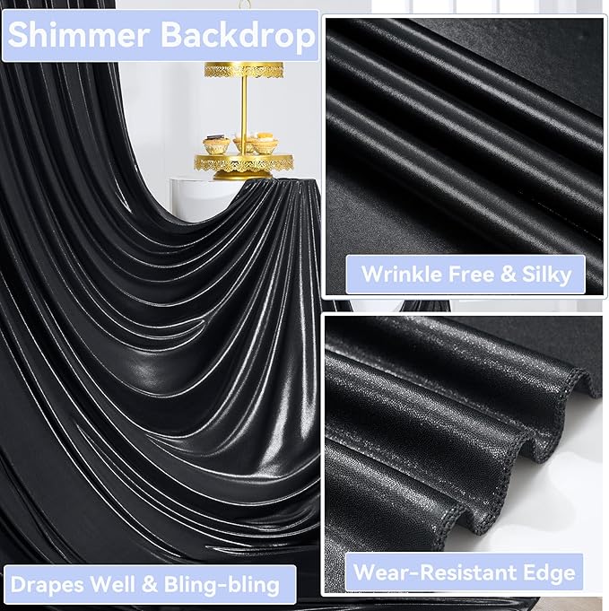 10x10 ft Wrinkle Free Black Sequin Backdrop Curtain for Parties,Thick Not Fall Glitter Wedding Drapes Backdrop,2 Panels 5x10ft Shimmer Photo Wall Back Drop Cloth for Birthday Photography Background