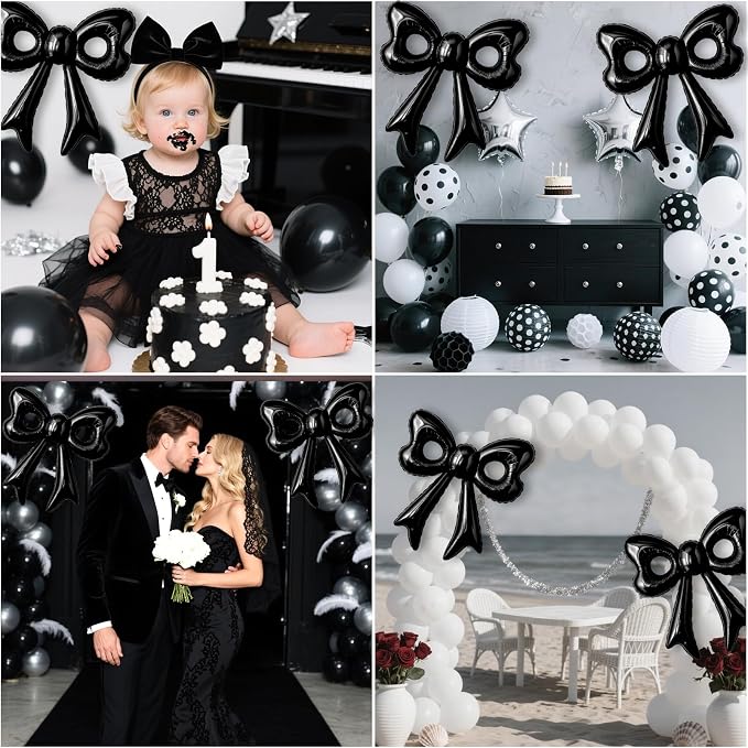 Black Happy Birthday Balloons, 31”Huge Black Bow Aluminum Foil Balloon Banner - Image 4