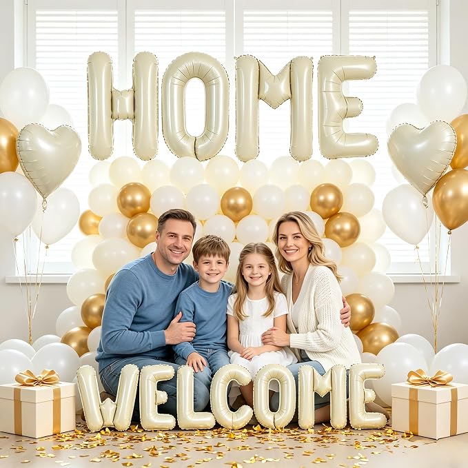TONIFUL 2 Size Cream White WELCOME HOME Foil Letter Balloons Banner Decor | - Image 4