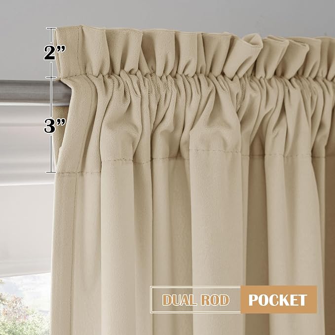 Beauoop Beige Velvet Curtains for Bedroom Living Room 52x96 2 Panels | Soft - Image 8