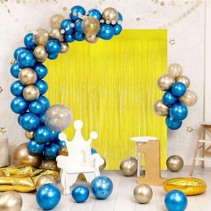 Macaron Yellow Metallic Tinsel Foil Fringe Curtains, 2 Pack 3.3x8.3 Feet - Image 3
