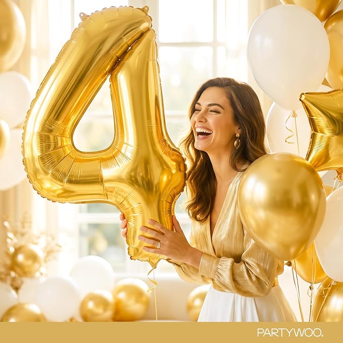 PartyWoo Number Balloons 40 Inch Gold Number 4 Kit 25pcs - Image 4