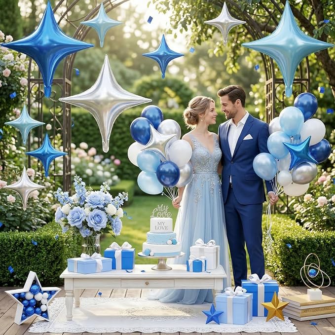 Blue Silver Star Balloons, 26 Inch and 10 Inch Silver Stars Shaped Balloon - Image 7