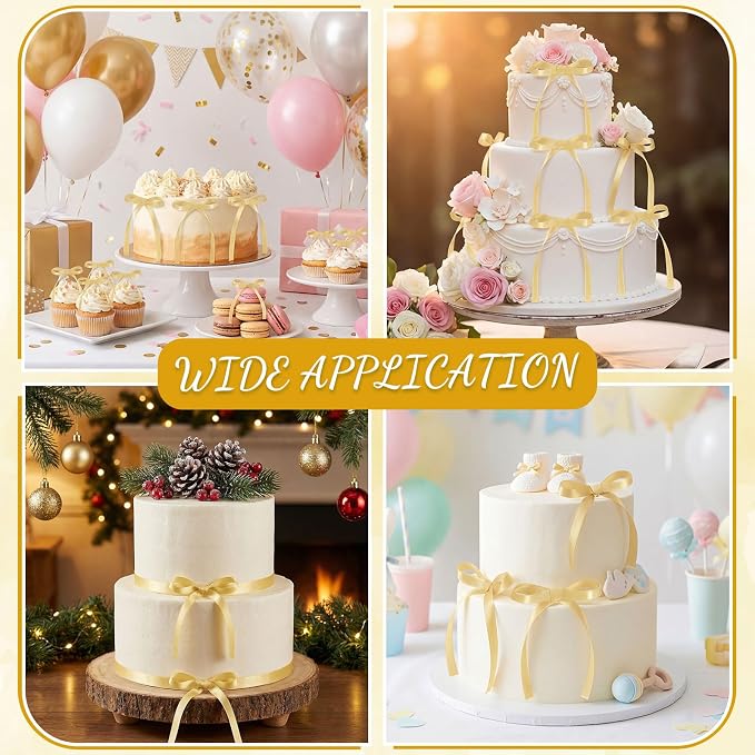30 Pack Bow Cake Toppers Champagne Gold Ribbon Bows - Image 6