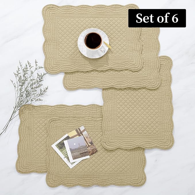 HOMBYS Quilted Placemats Set of 6 Washable-13x18 inches Rectangular Placemats - Image 5