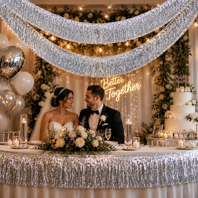 2 Pack Silver Fringe Garland Tinsel Banner Party Decoration | Dense Shiny - Image 5