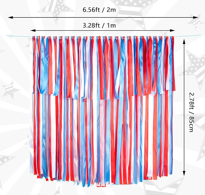 Handmade Red White Blue Ribbon Garland Banner, Pre-Strung Hanging Tassel - Image 2