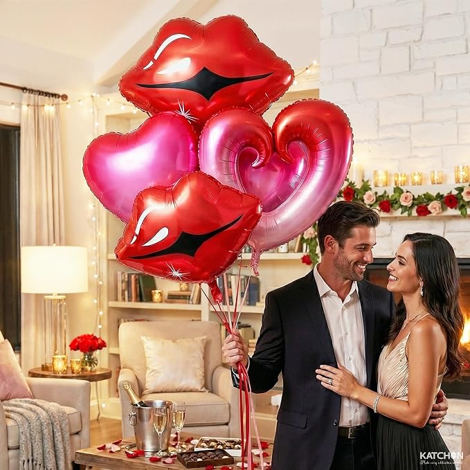 KatchOn Red Lip and Heart Balloons Decorations 36 Inch, Cute Heart, Lips - Image 2