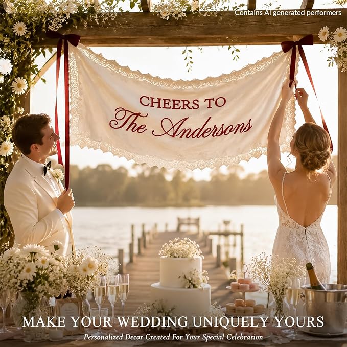 Custom Hand Embroidered Wedding Banner - Image 2