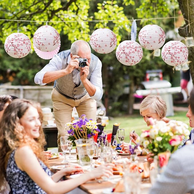 Honoson 12 Pcs Cherry Blossom Paper Lanterns Spring Floral Cherry Blossom Party - Image 3