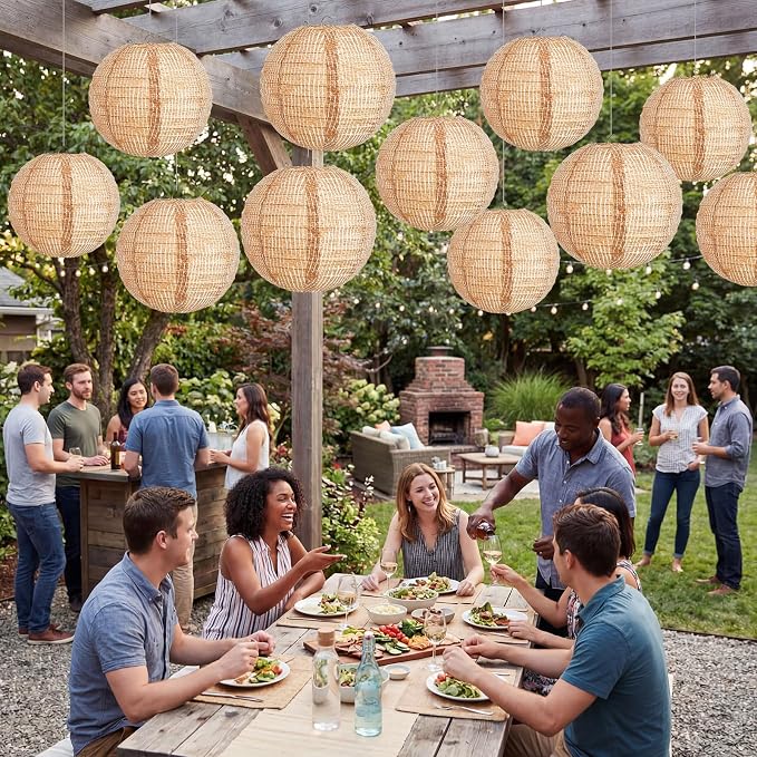 12 Pcs Print Burlap Paper Lanterns Round Chinese Paper Lanterns Farmhouse Boho - Image 6