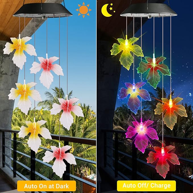 Toodour Solar Wind Chimes, Color Changing Maple Leaf Wind Chime | LED Mobile - Image 2