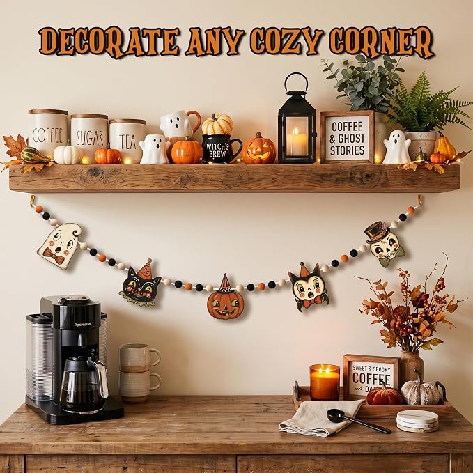 Halloween Ghost Garland Wooden Halloween Banner Outdoor Indoor - Image 7