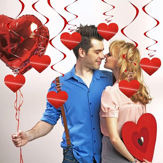 BEISHIDA Red Heart Hanging Swirl Valentine Day Decoration Pre-Strung Hanging - Image 3
