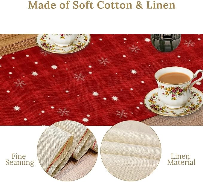 Christmas Table Runner,Christmas Snowman Snowflakes Winter Seasonal Table Cloth Kitchen Dining Table Decoration for Home Party Decor 13x36 Inch