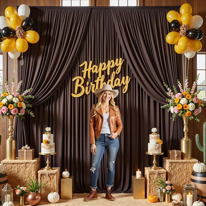 50×14 ft Wrinkle Free Brown Backdrop Curtain - Image 8