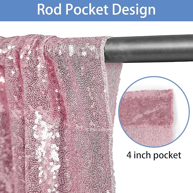 Hahuho Rose Pink Sequin Backdrop Curtain, Banquet Decoration（4 Panels, 2FT x 8FT - Image 5