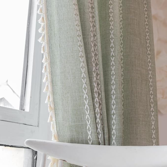 Boho Embroidery Striped Country Farmhouse Curtains - Image 3