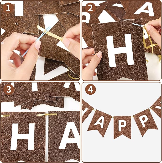 Hooqict Happy Birthday Banner Brown Birthday Party Decorations Backdrop - Image 7