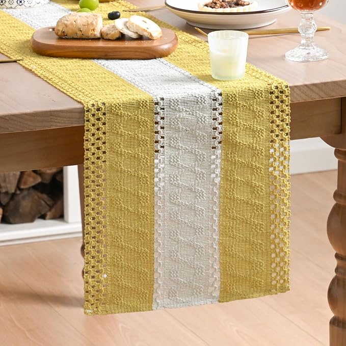 Artoid Mode Yellow Farmhouse Woven Table Runner 12x48 Inch | Holiday Rustic by ArtoidMode
