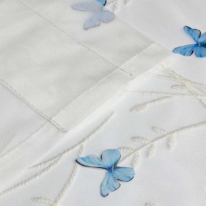 White Sheer Voile Curtains White Embossed Butterflies 63 Inches | Light - Image 5