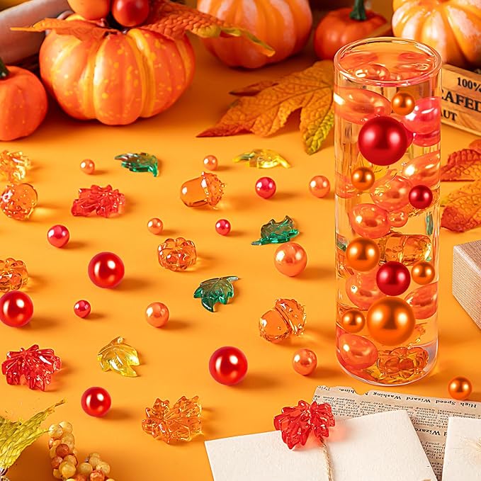 120Pcs Fall Vase Filler, Thanksgiving Faux Pearls for Vase Filler for Vases for Thanksgiving Halloween Fall Table Centerpieces